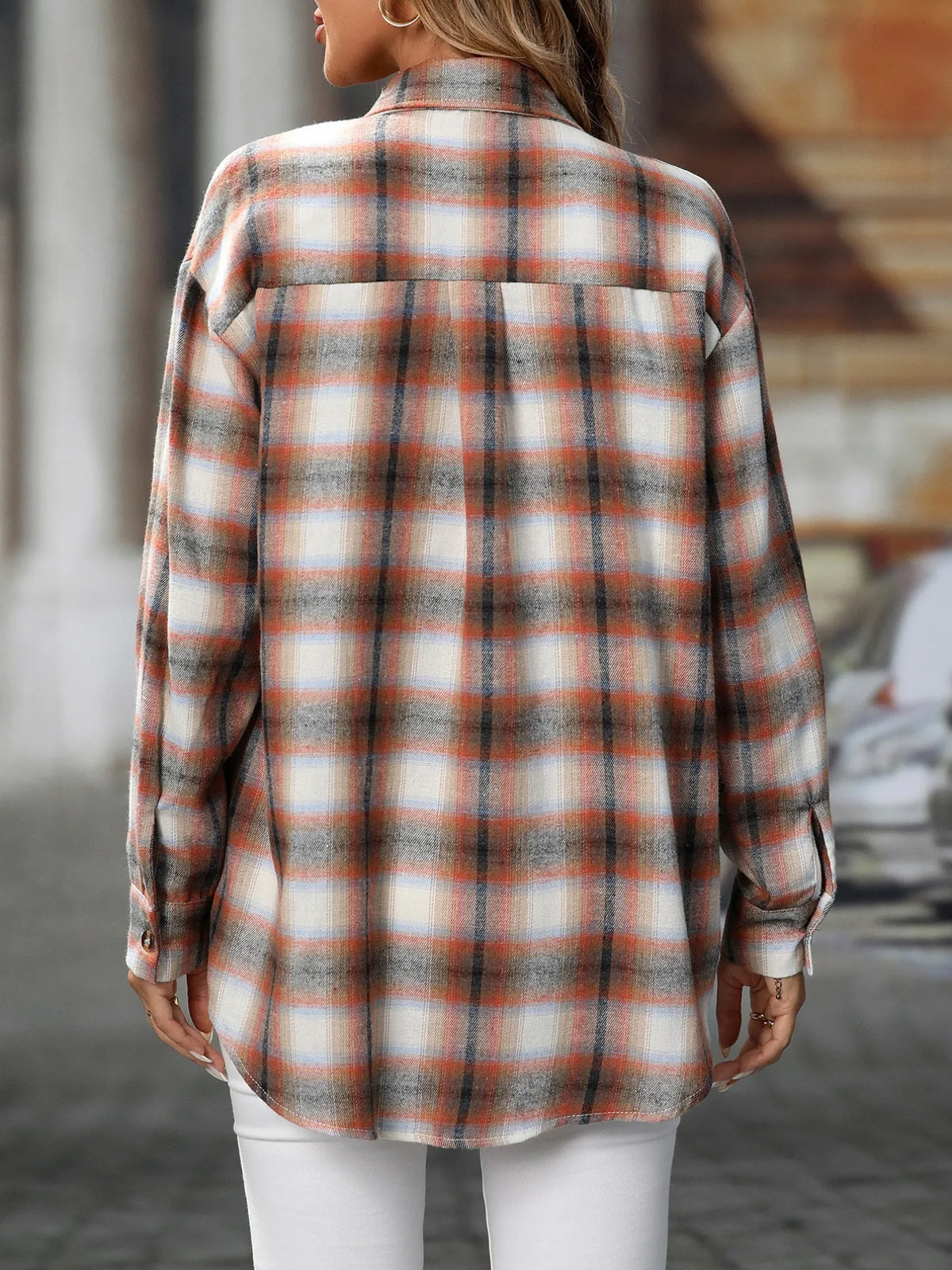 Oversized Plaid Button Up Shirt, view 5
