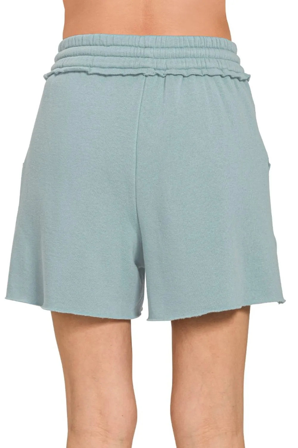 Zenana Fleece Raw Hem Shorts With Draw String - Fashorio