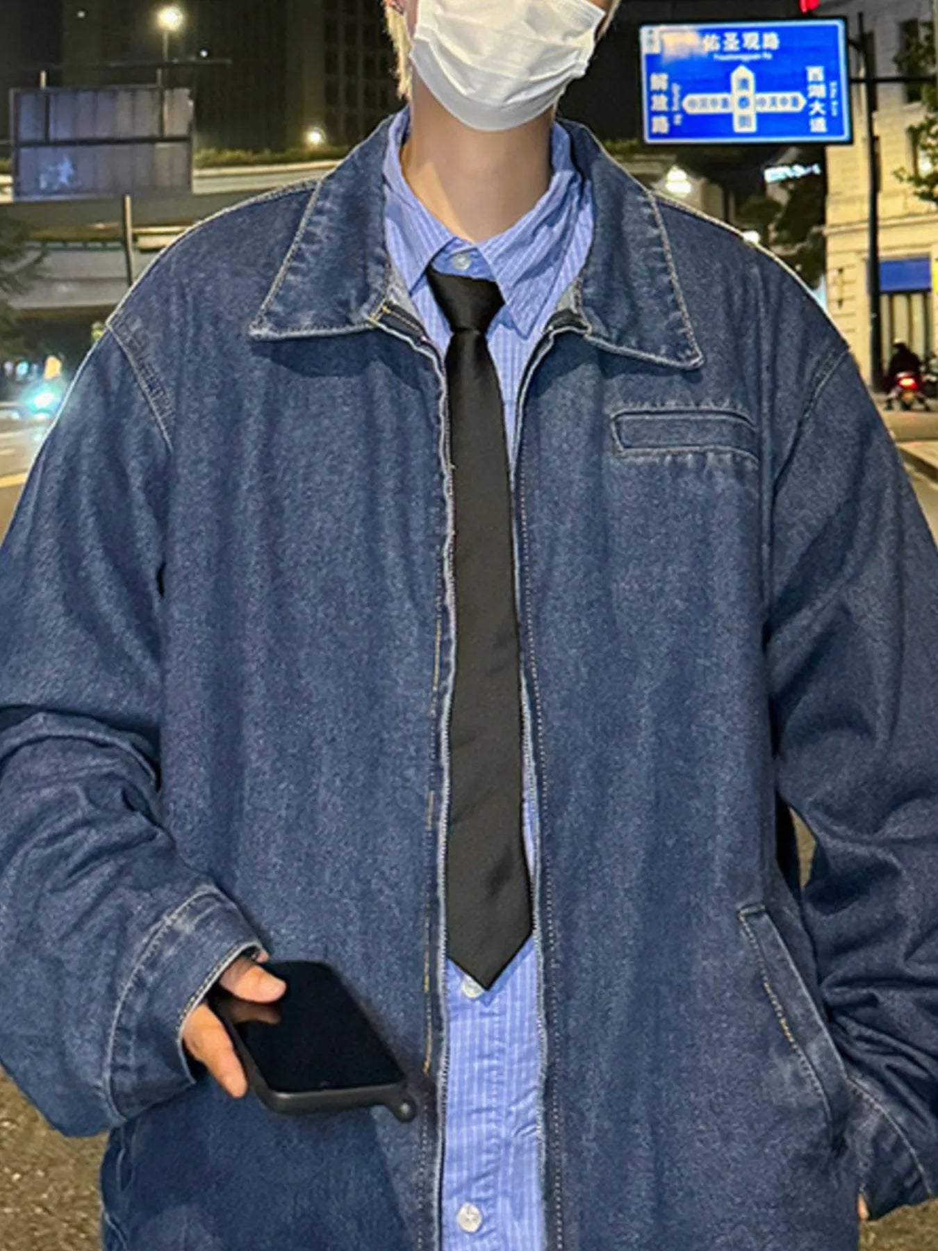 Men's Full Size Zip Up Long Sleeve Denim Jacket Plus Size - Fashorio