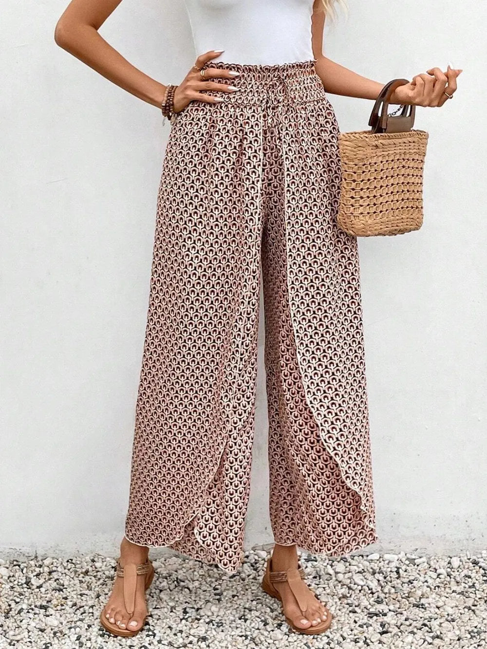 Tie waist wide leg pants white colorway