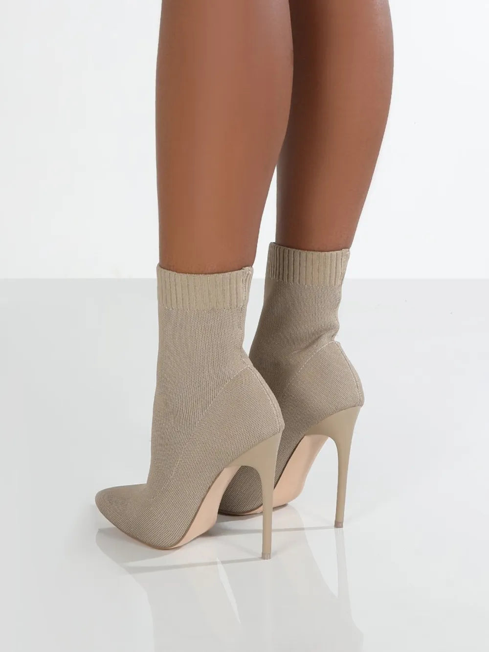 Mesh pointed toe stiletto boots sole view