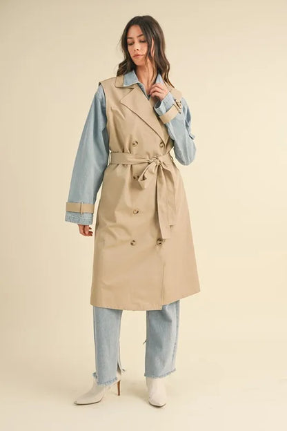 MABLE Layered Look Trench Coat With Denim Jacket - Fashorio