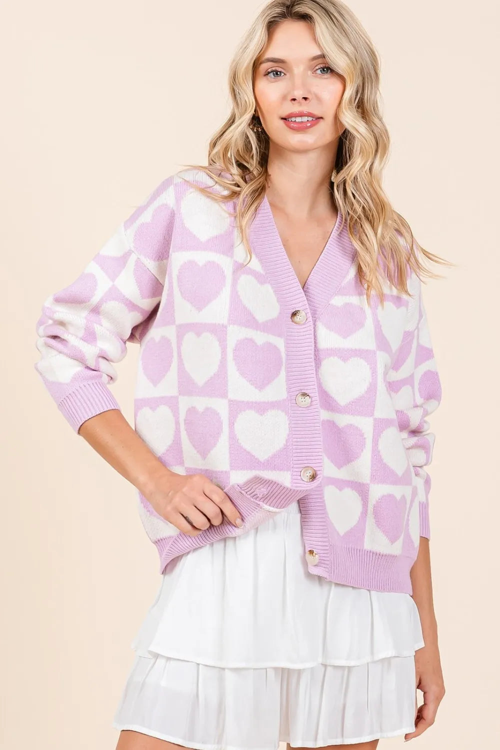 Mittoshop Checkered Heart Button Down Cardigan - Fashorio