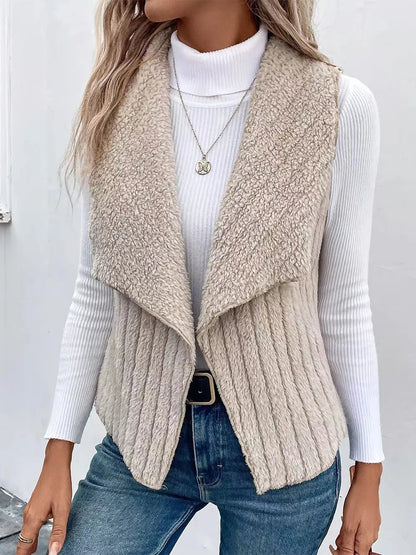 Open Front Fuzzy Vest Coat - Fashorio