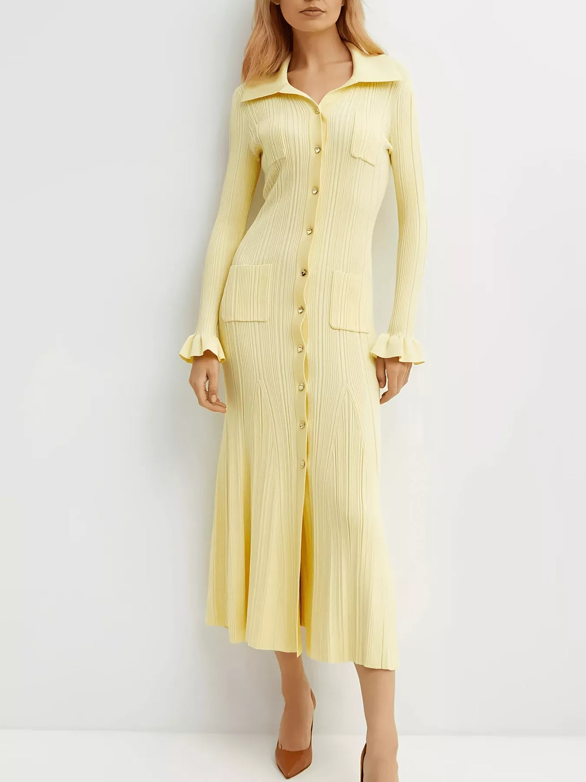 Button down sweater dress side view