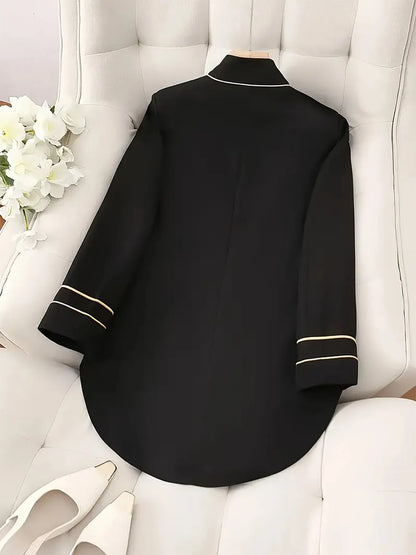 Decorative Button Hight-Low Blazer with Cuff Trim - Fashorio