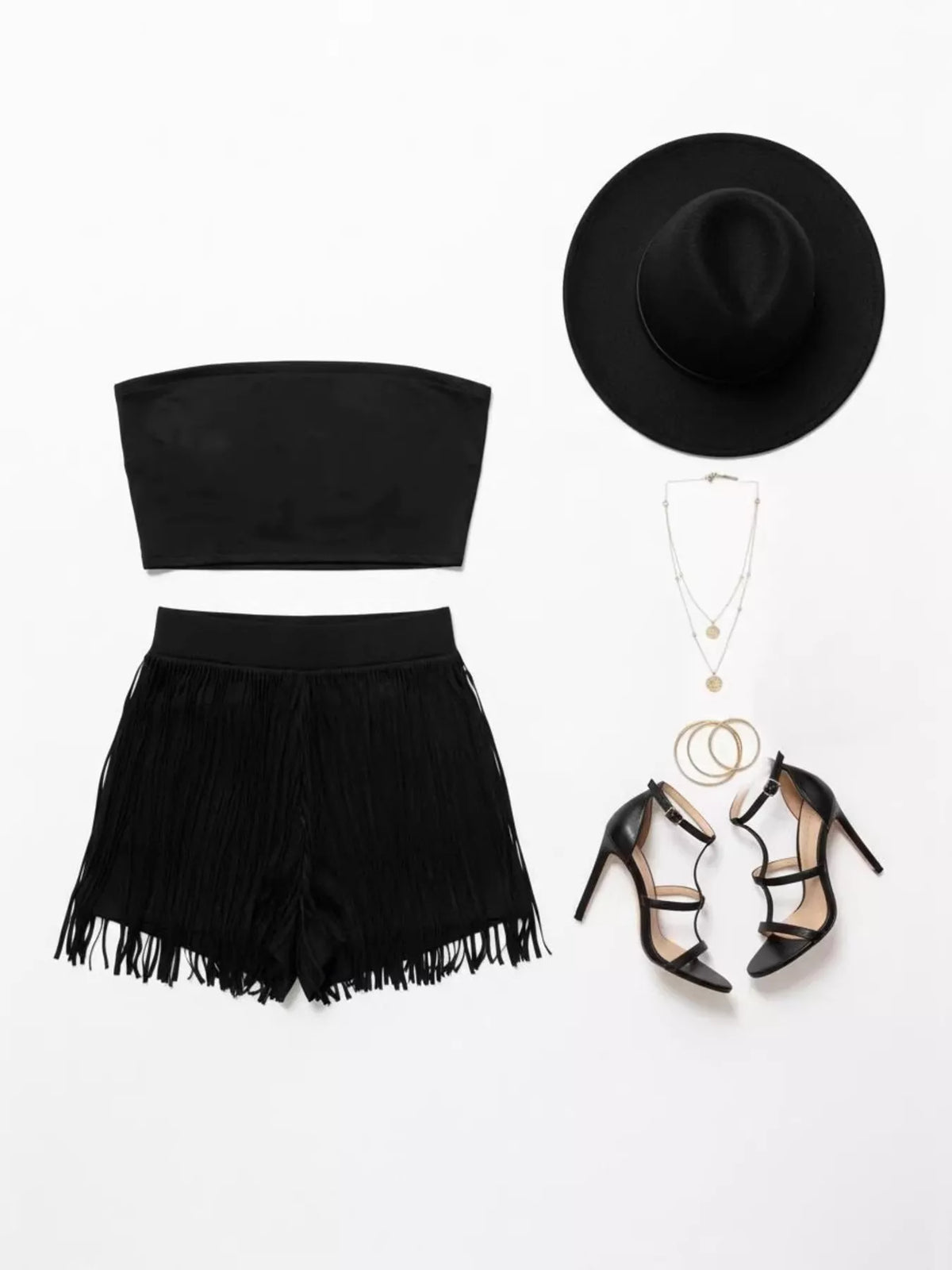 Tube top and fringe shorts back view