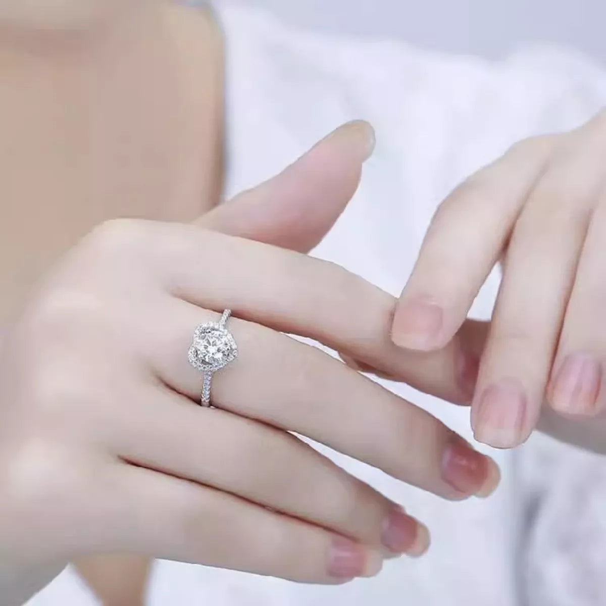 One carat heart moissanite sterling silver ring front view