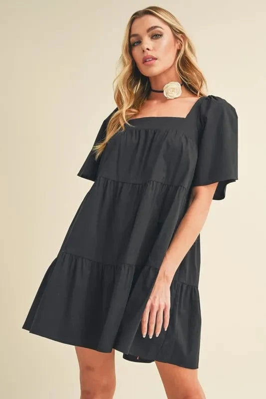 Aemi+Co dresses Aemi + Co Square Neck Half Sleeve Tiered Dress
