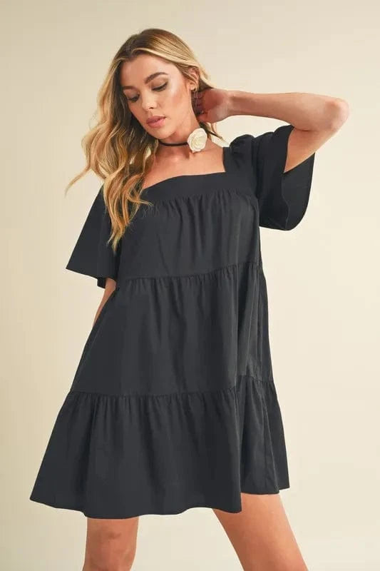 Aemi+Co dresses Aemi + Co Square Neck Half Sleeve Tiered Dress
