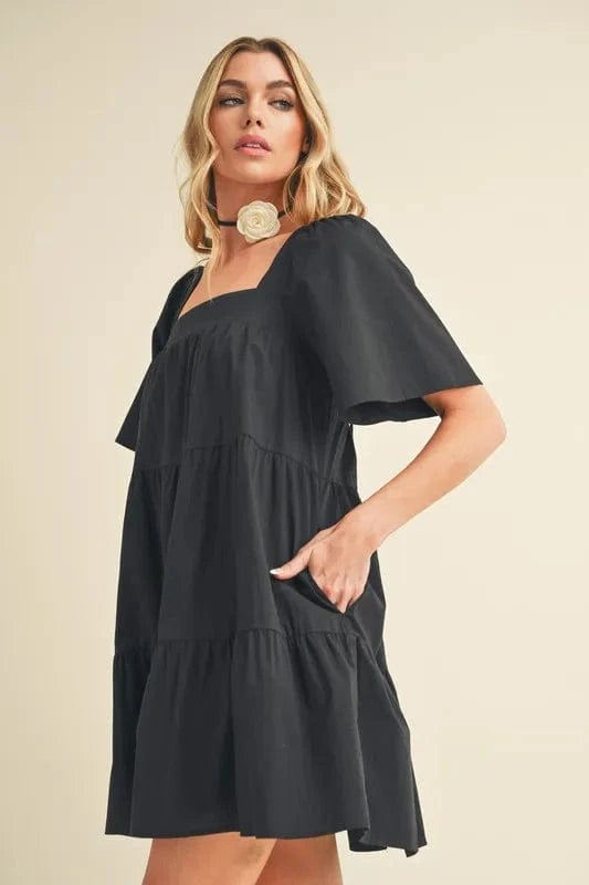 Aemi+Co dresses Aemi + Co Square Neck Half Sleeve Tiered Dress