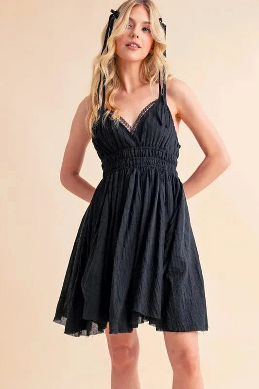 Aemi+Co dresses BLACK / S Aemi+Co Lace Detail Mini Cami Dress