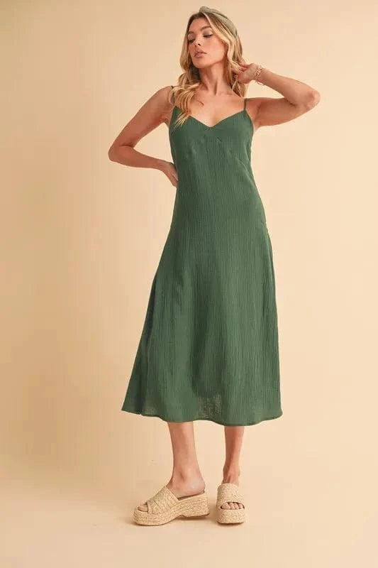 Aemi+Co dresses EMERALD / S Aemi+Co Side Button Midi Cami Dress