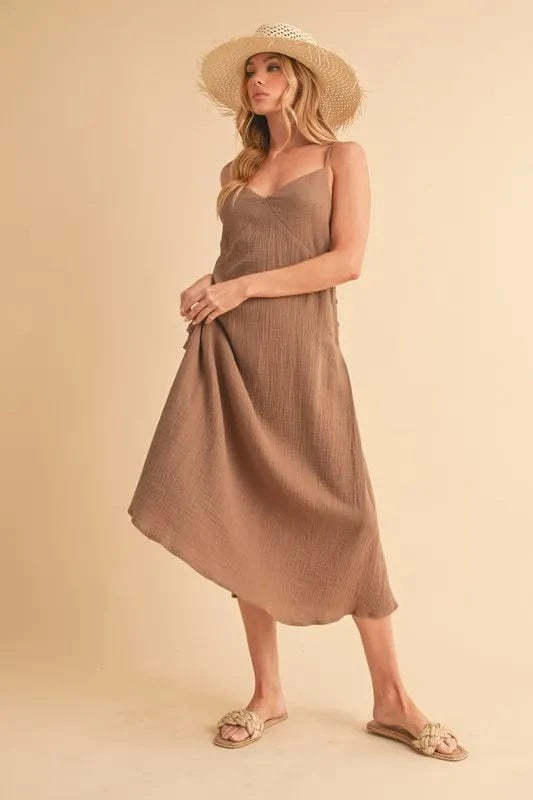 Aemi+Co dresses MOCHA / S Aemi+Co Side Button Midi Cami Dress