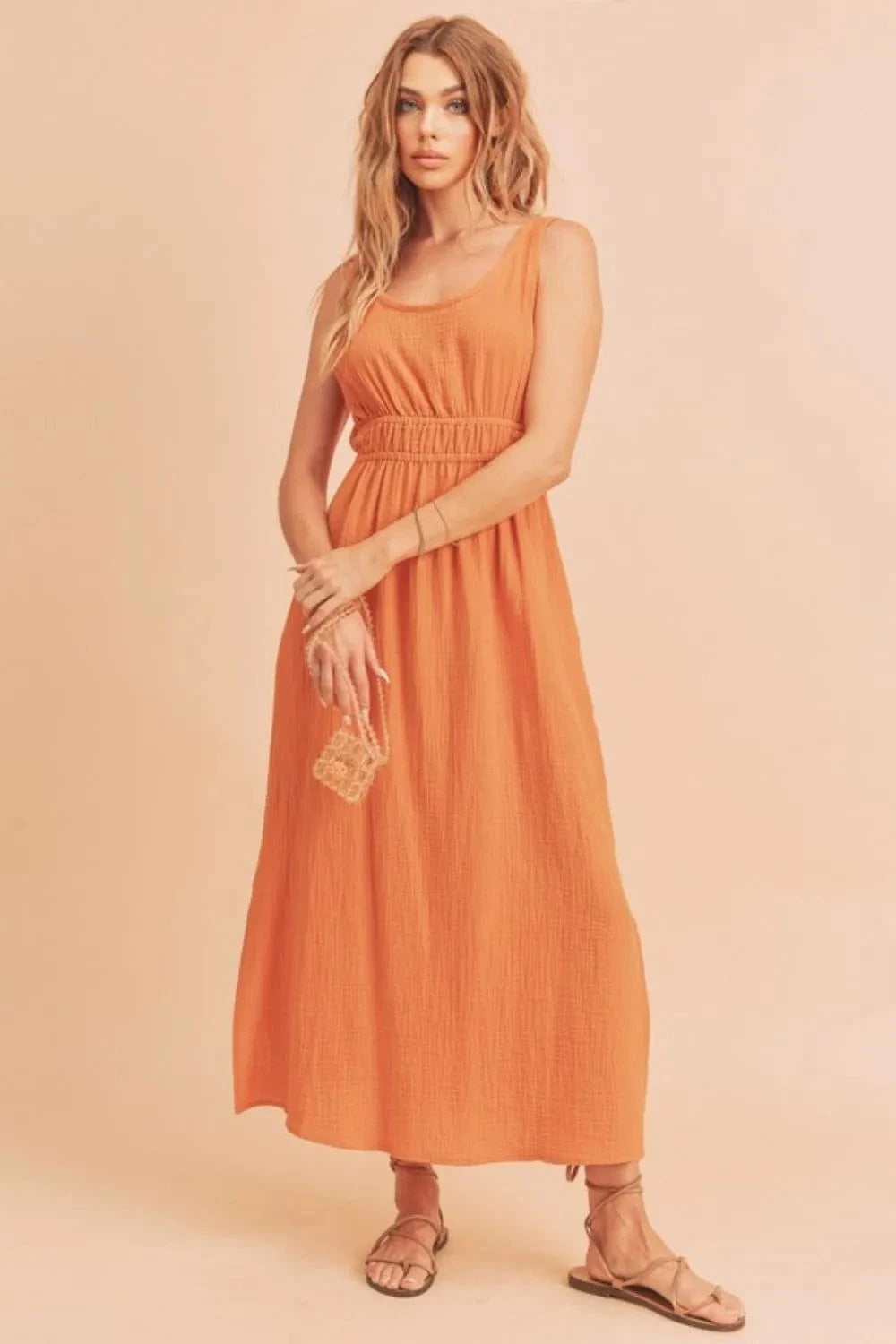 Aemi+Co dresses Tangerine / S Aemi + Co Side Slit Round Neck Sleeveless Tank Dress