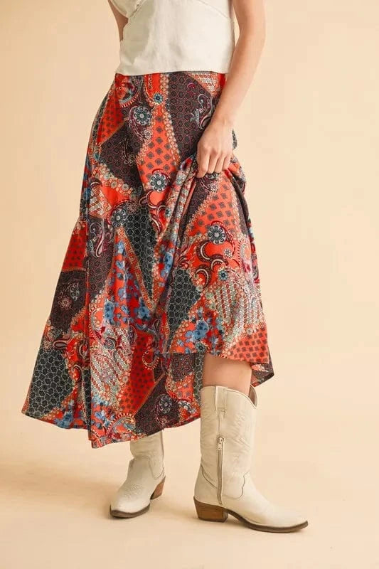 Aemi+Co Orange/Black / S Aemi + Co Printed Maxi Skirt