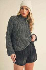 Aemi+Co Sweater Dresses Dark Gray / S Aemi + Co Mock Neck Long Sleeve Sweater