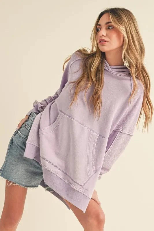 Aemi+Co Sweatshirts & Hoodies Aemi + Co Exposed Seam Side Slit Hoodie with Kangaroo Pocket
