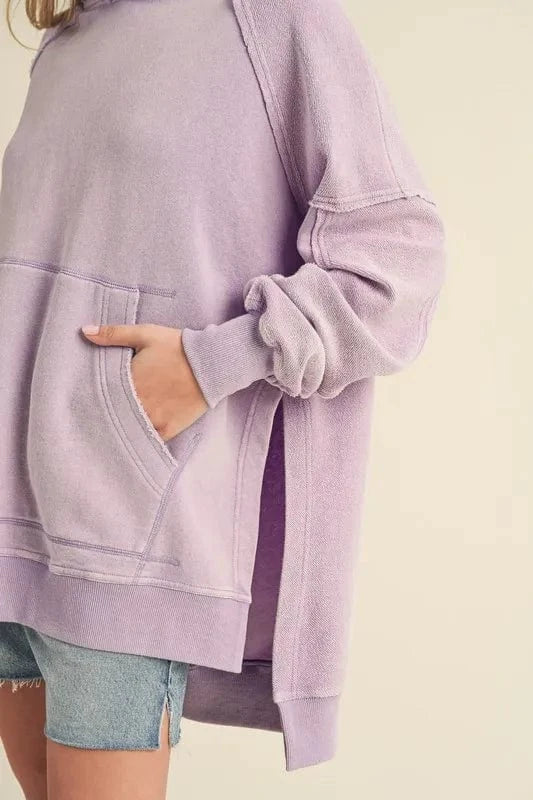 Aemi+Co Sweatshirts & Hoodies Aemi + Co Exposed Seam Side Slit Hoodie with Kangaroo Pocket