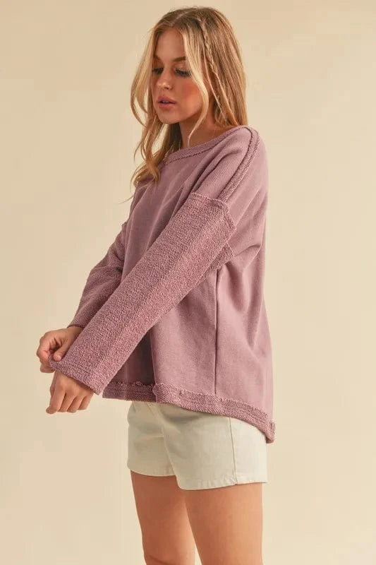 Aemi+Co Sweatshirts & Hoodies Aemi + Co Frayed Edge Round Neck Sweatshirt