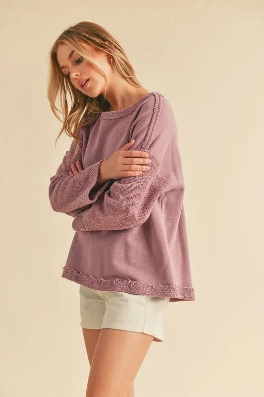 Aemi+Co Sweatshirts & Hoodies Aemi + Co Frayed Edge Round Neck Sweatshirt