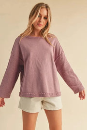 Aemi+Co Sweatshirts & Hoodies Dusty Pink / S Aemi + Co Frayed Edge Round Neck Sweatshirt