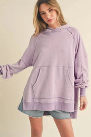 Aemi+Co Sweatshirts & Hoodies Lilac / S Aemi + Co Exposed Seam Side Slit Hoodie with Kangaroo Pocket