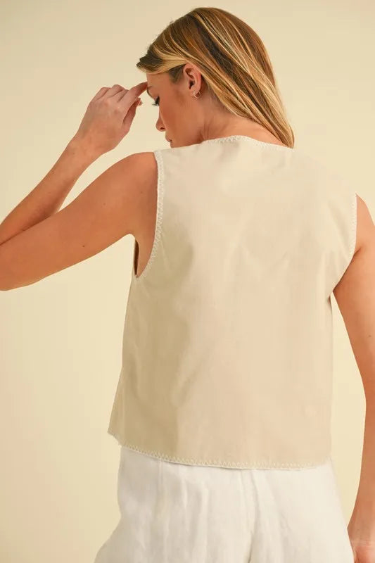 Aemi+Co Vests Aemi+Co Embroidered Tied Front Vest Coat