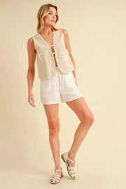 Aemi+Co Vests OAT / S Aemi+Co Embroidered Tied Front Vest Coat