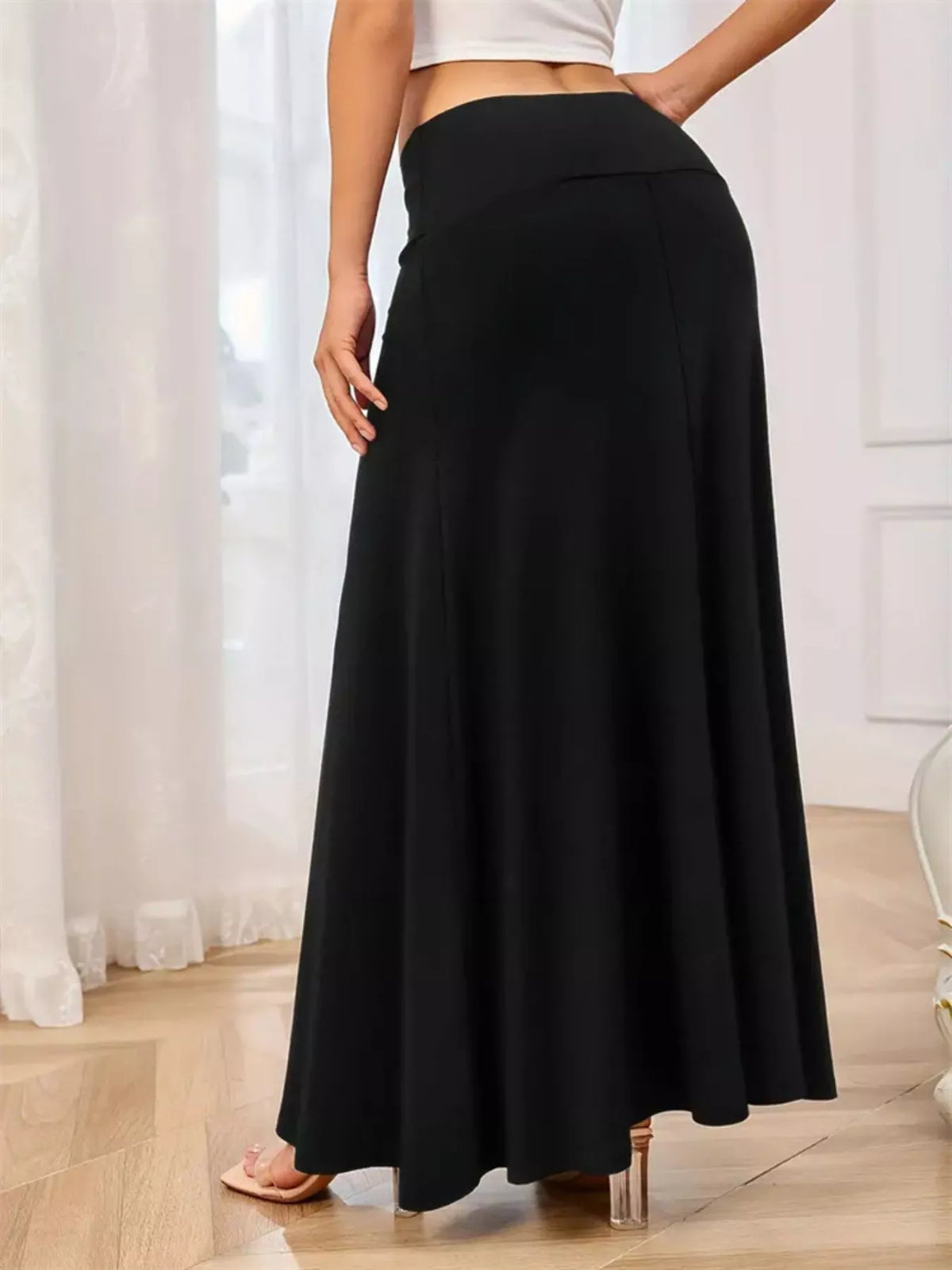 Maxi skirt in a dark neutral shade, front view