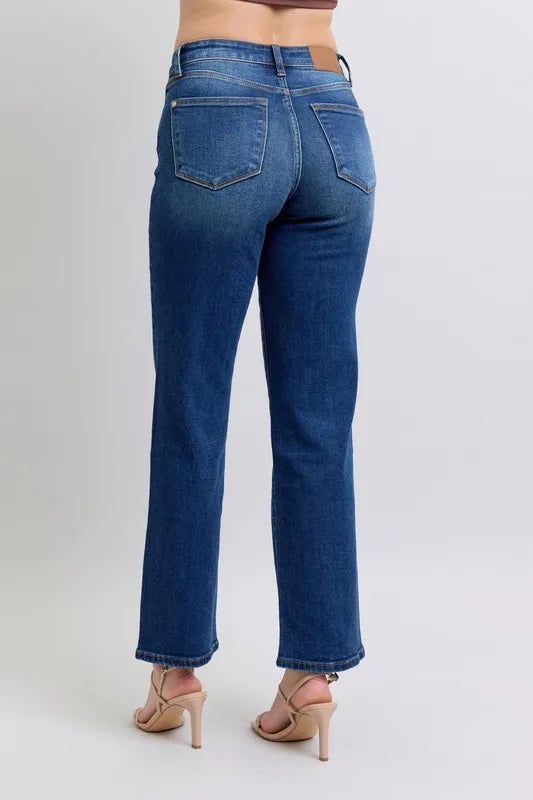Judy Blue Side Seam Detail Straight Jeans with Pockets back view