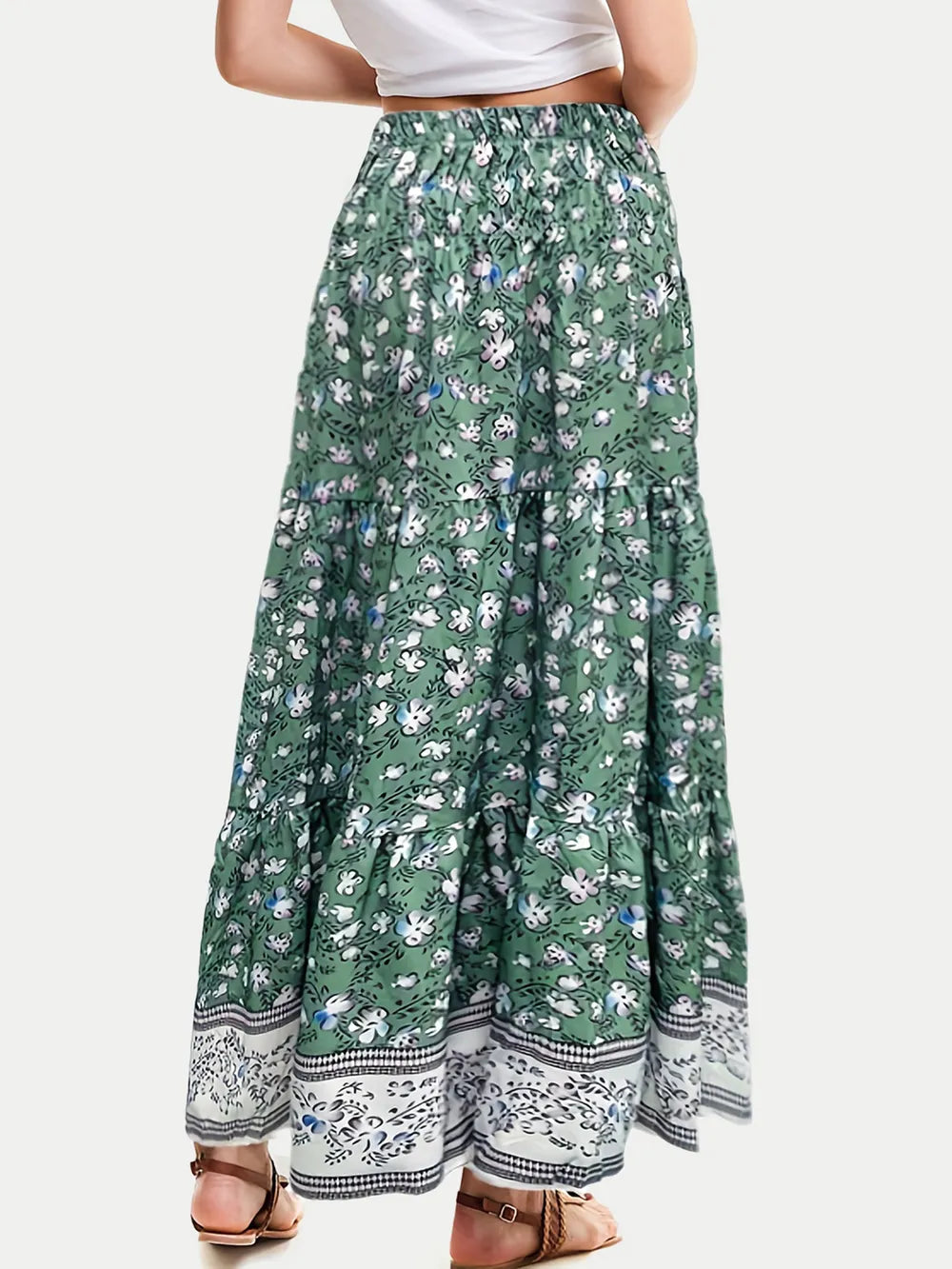 Blue tiered maxi skirt full length