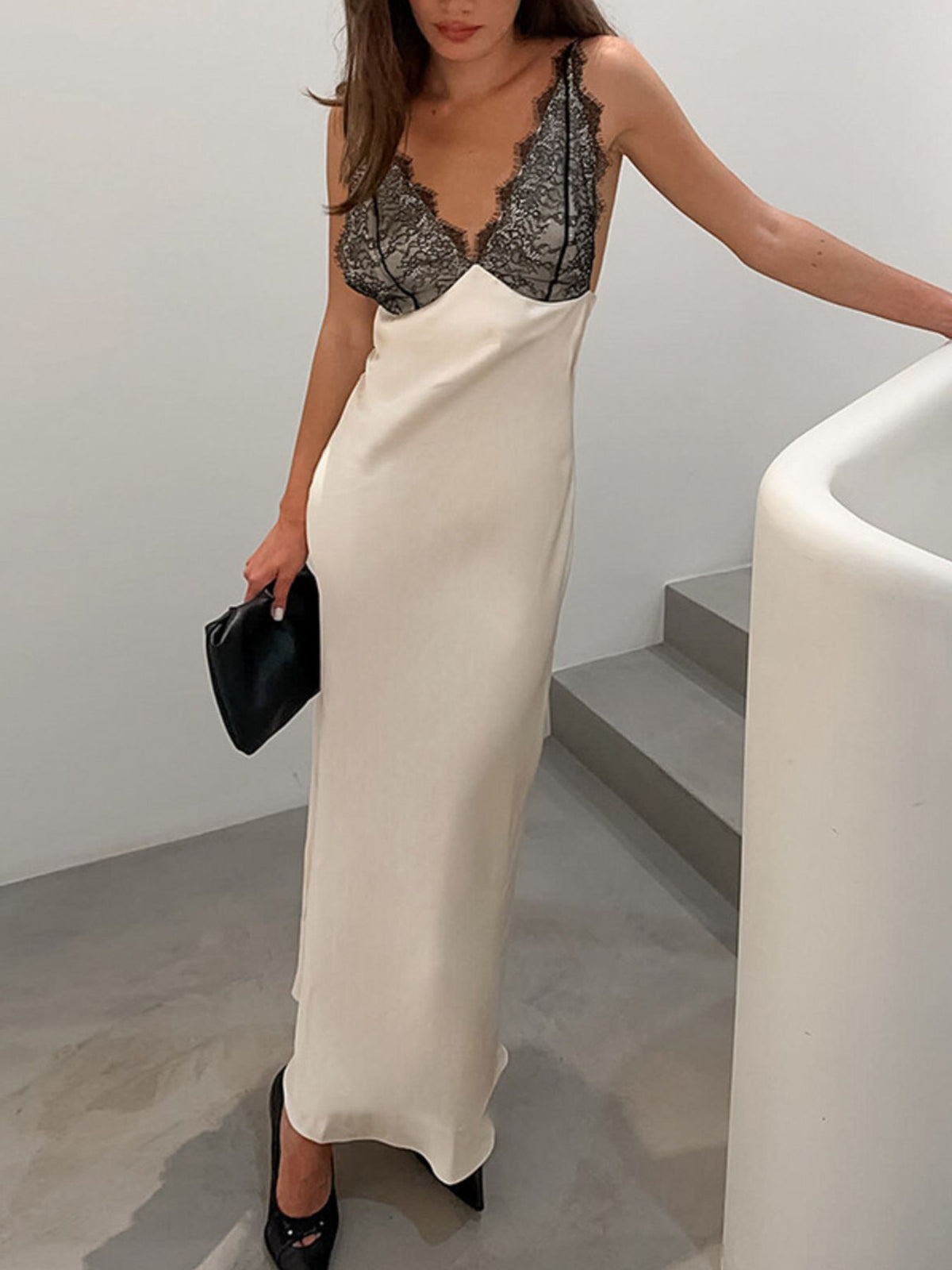 Beige slip midi dress full length