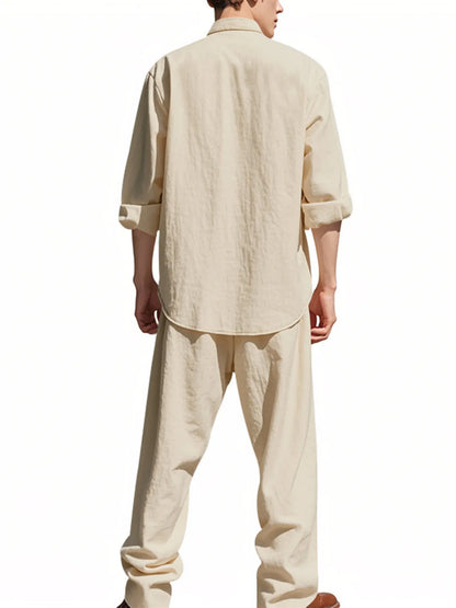 Men's Full Size Button Up Shirt and Pants Set Plus Size - Fashorio