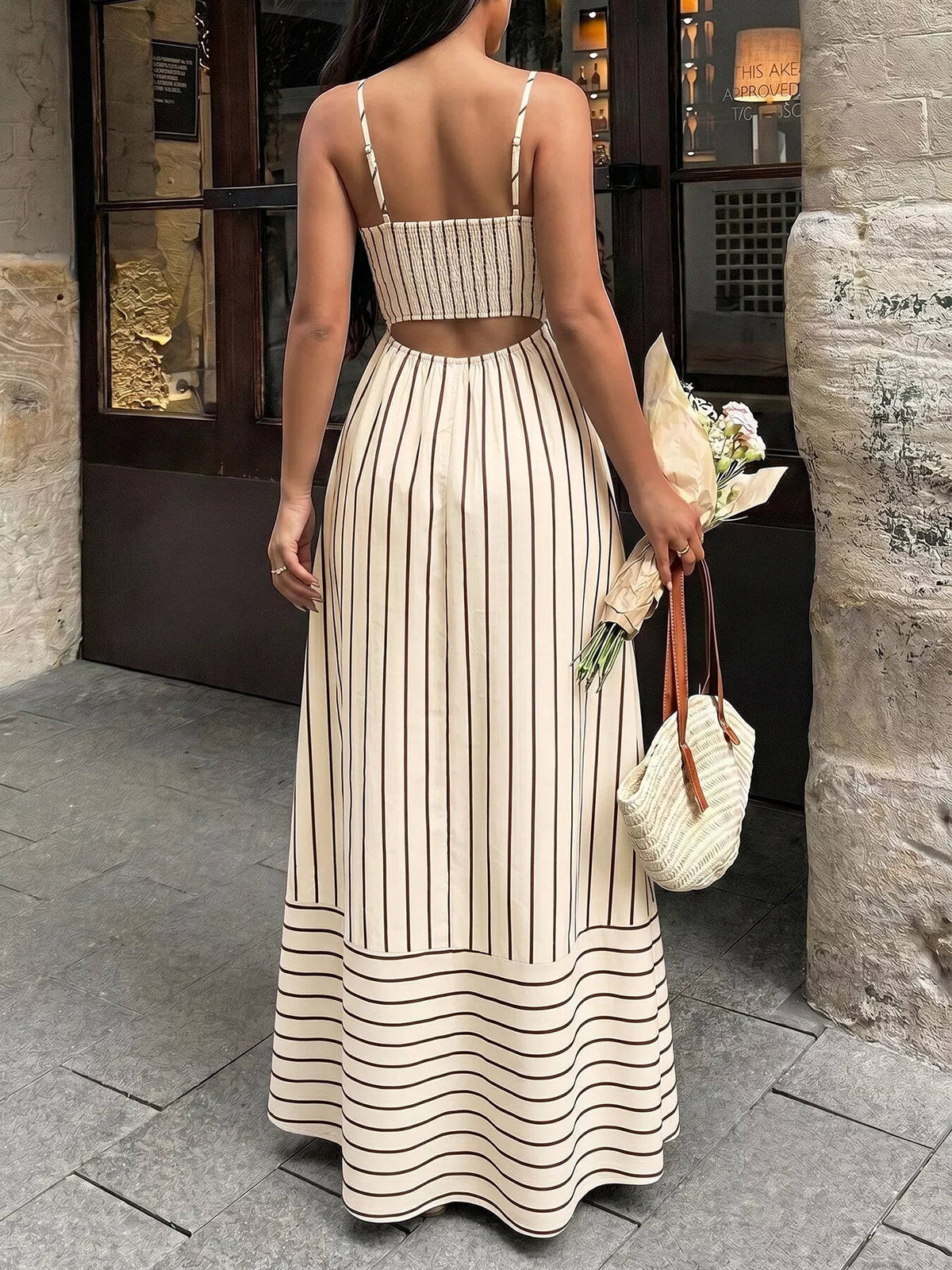 Striped maxi dress full length styling