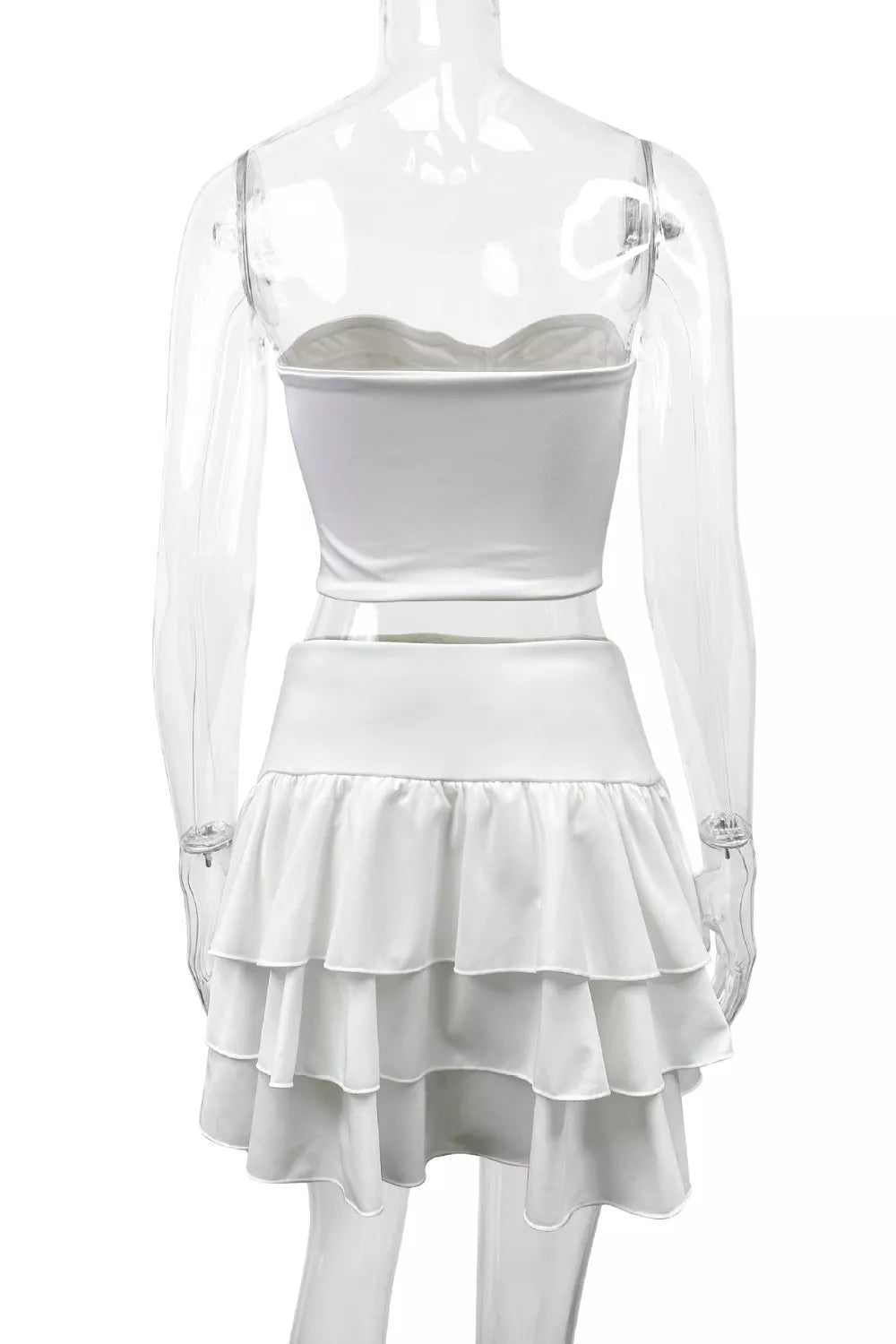 White layered ruffle skirt detail