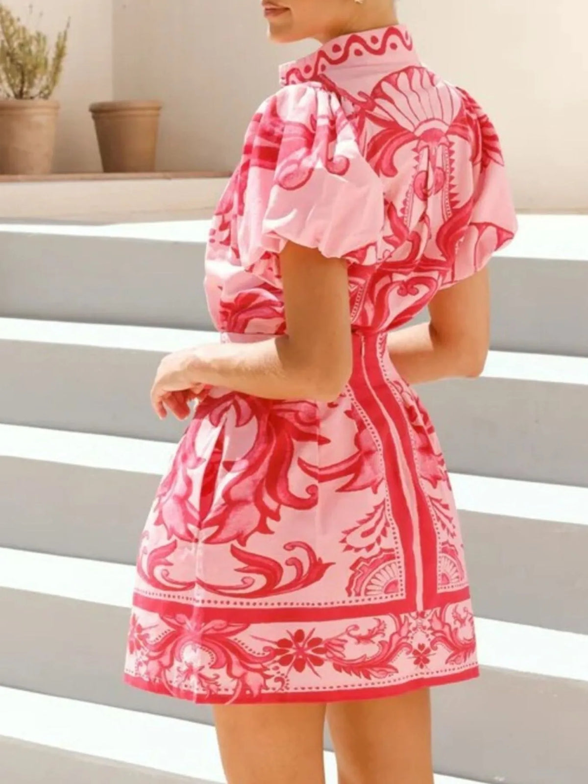 Printed Puff Sleeve Top and Skirt Set, view 18