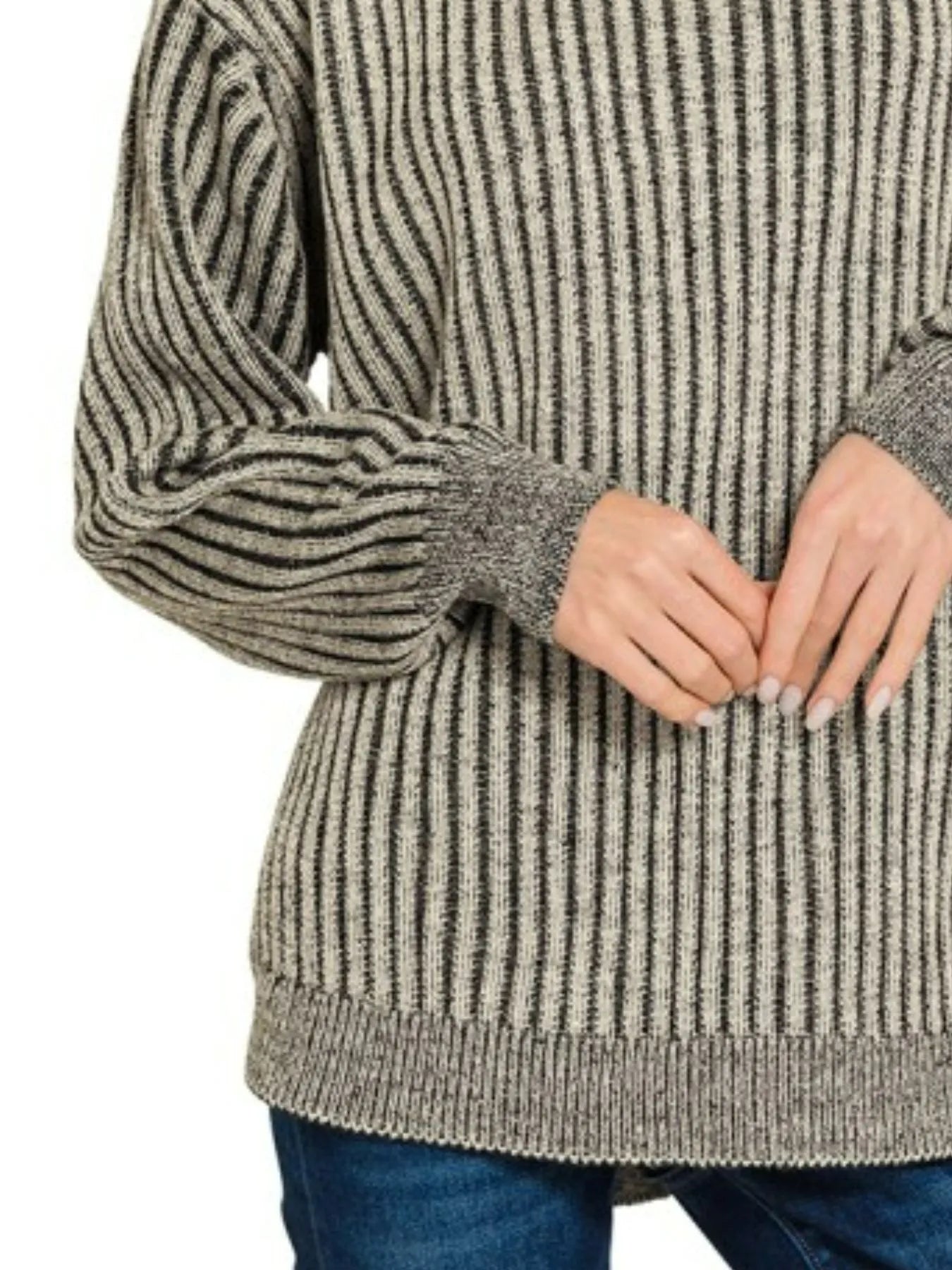 Zenana Curved Hem Two-Tone Ribbed Sweater - Fashorio