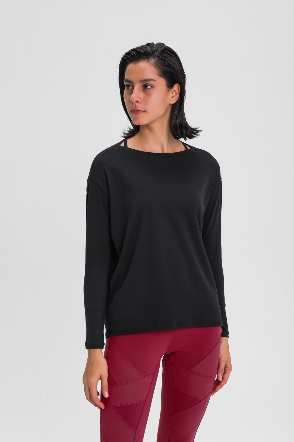 Loose fit active pullover top full length view