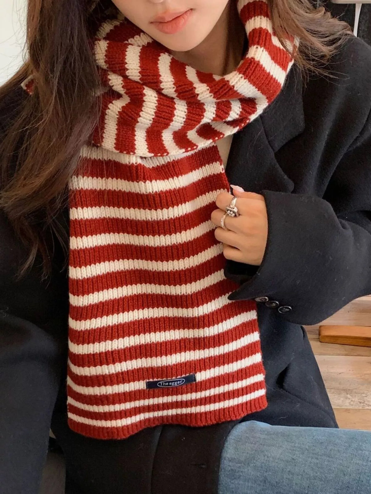 Wool striped knitted winter scarf stripe detail