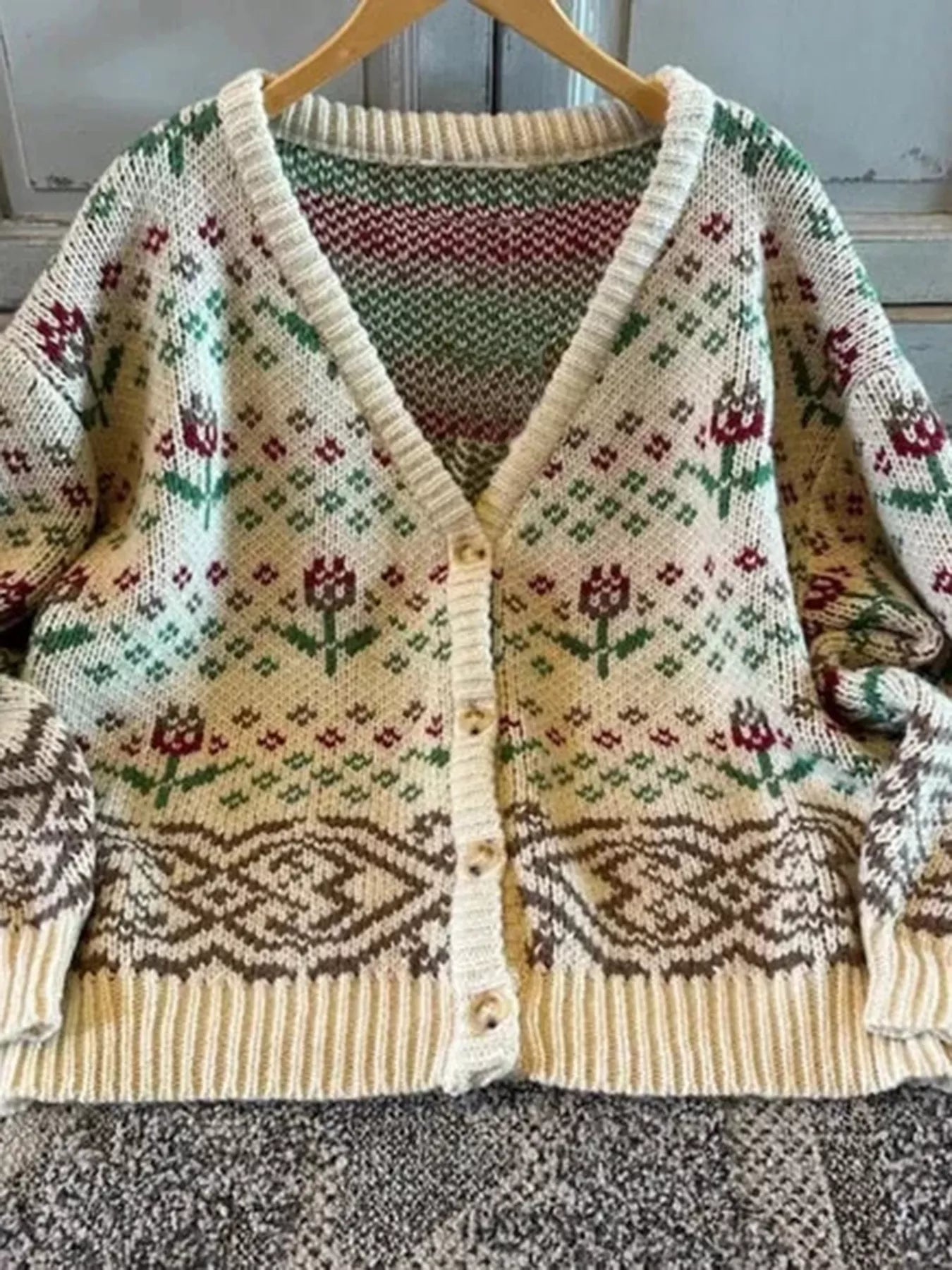 Floral Pattern Button-Up Cardigan - Fashorio