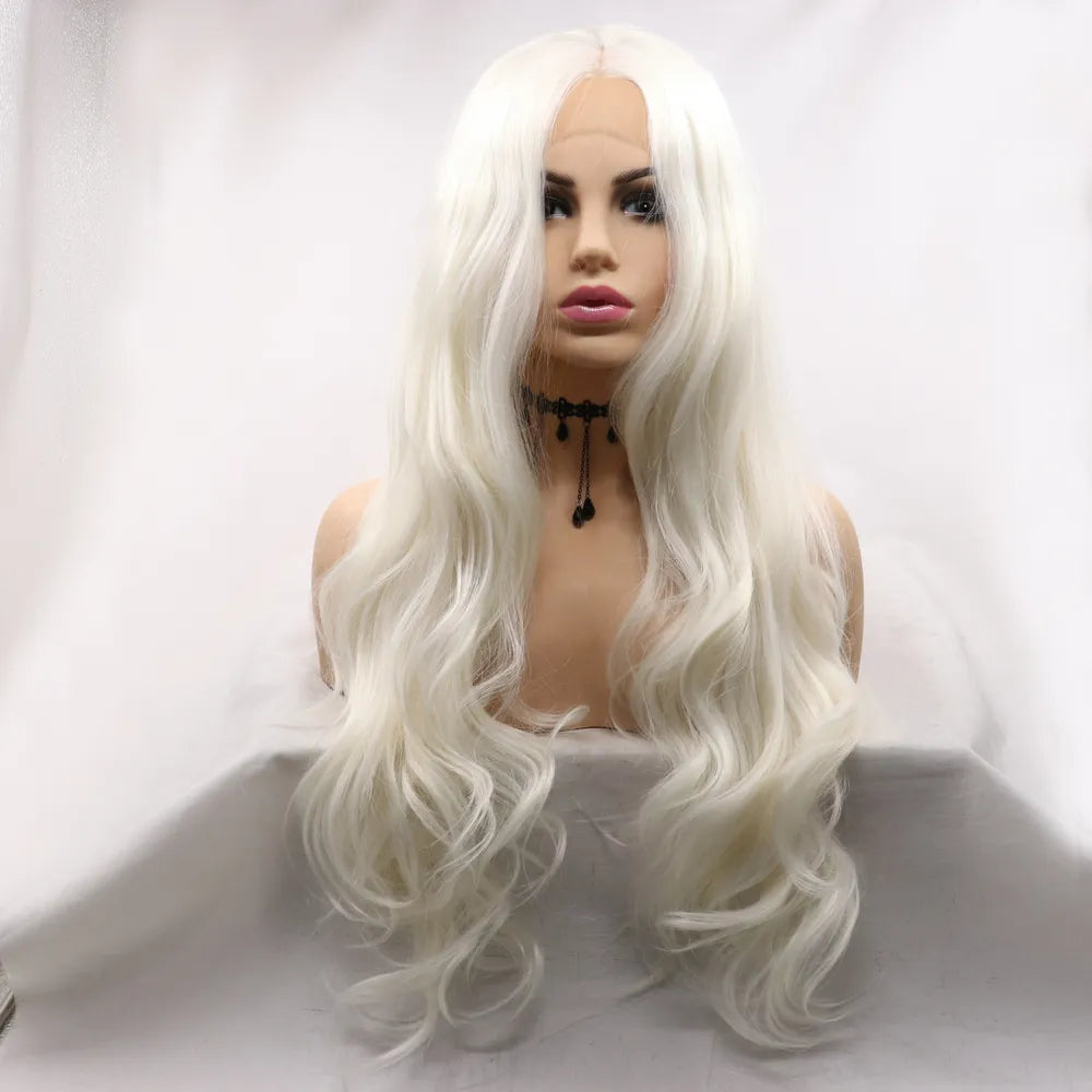 White lace front wavy wig front view