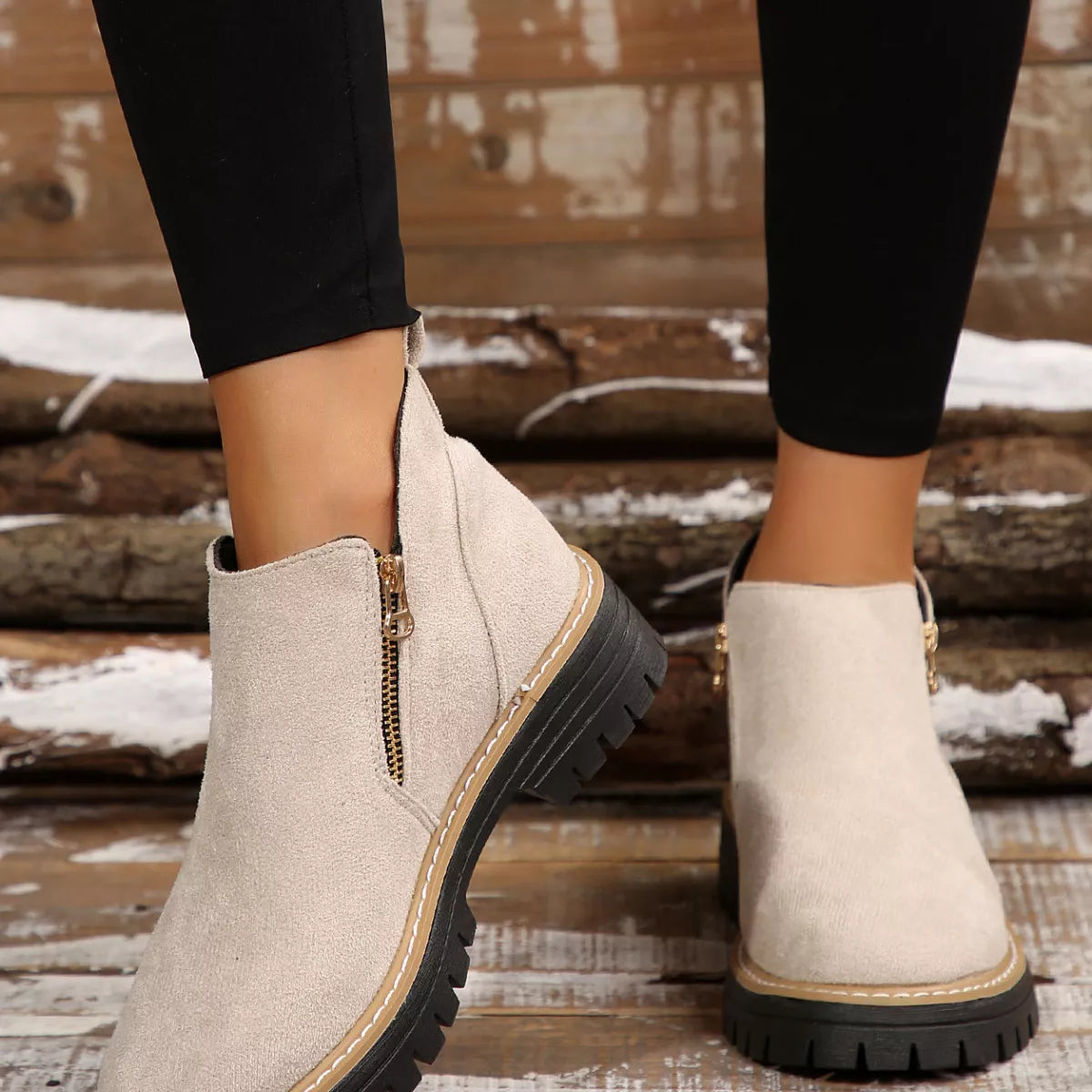 side zip ankle boots styled with denim