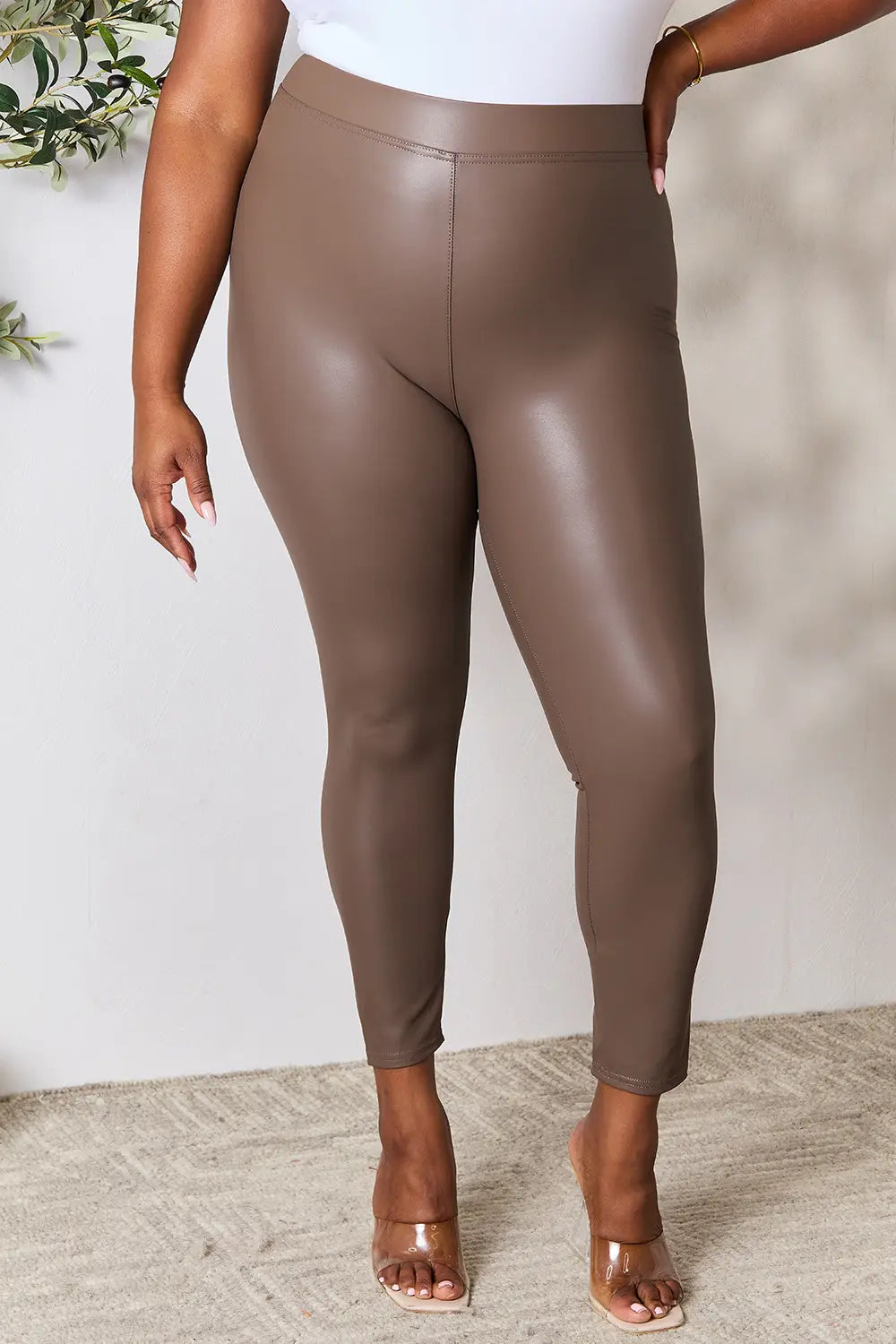 Mocha skinny pants styled full length