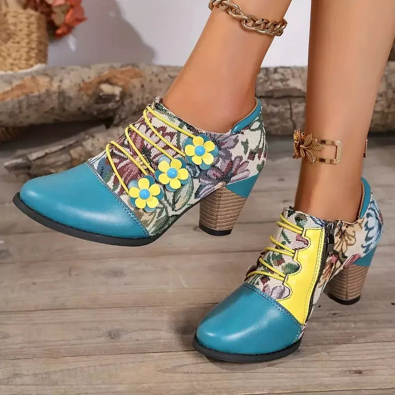 Lace up block heel ankle boots upper detail