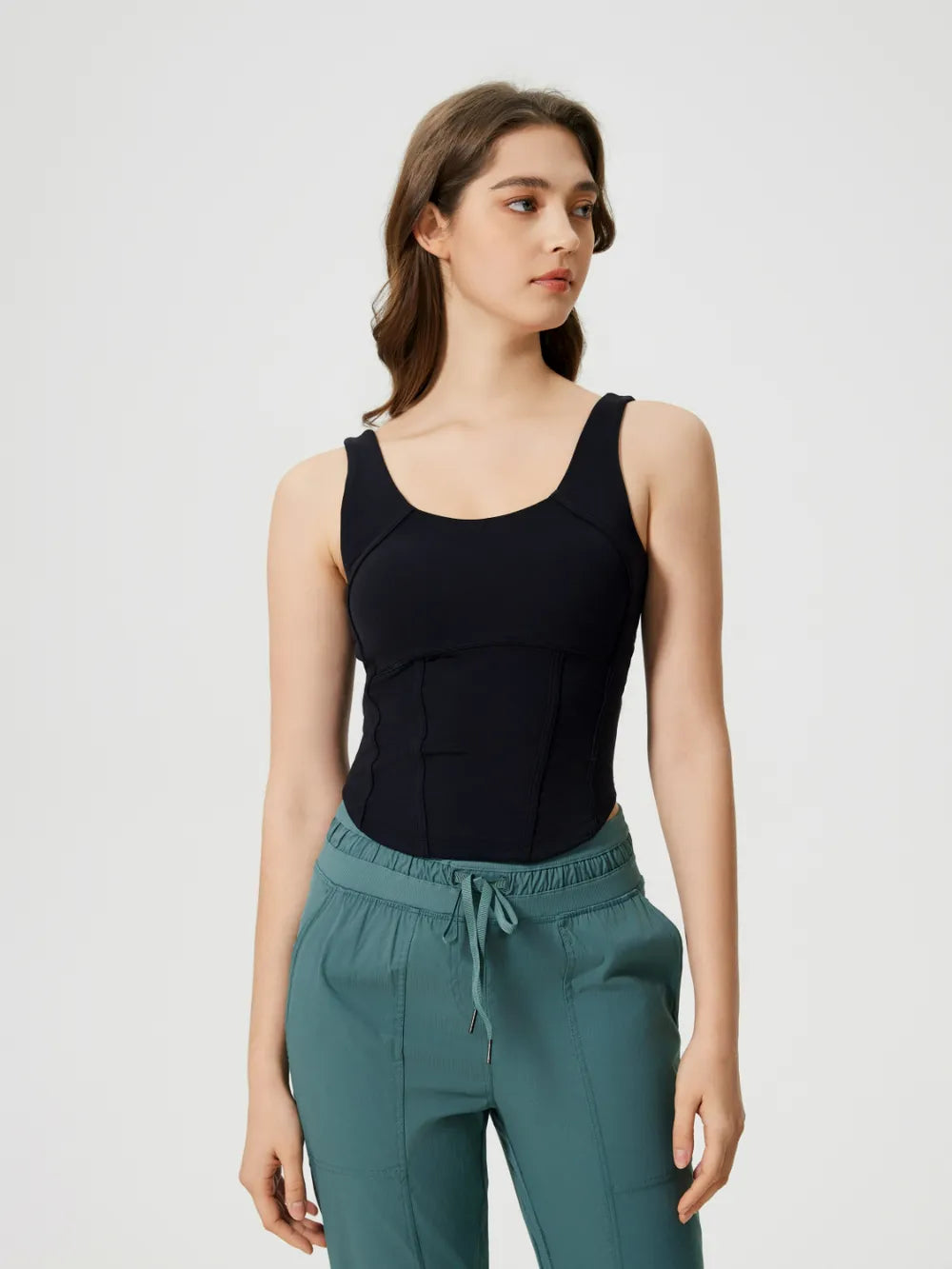 Round neck wide strap padded active tank campaign view
