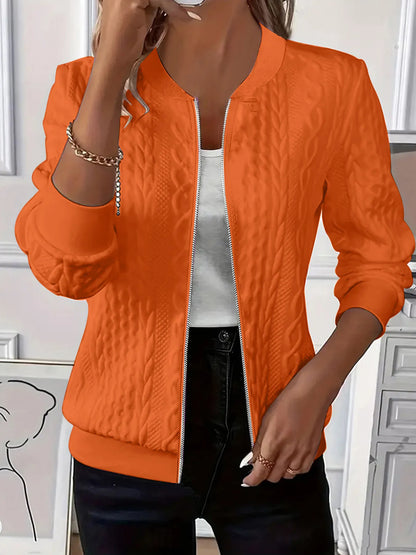 Texture Zip Up Long Sleeve Jacket Orange - Fashorio