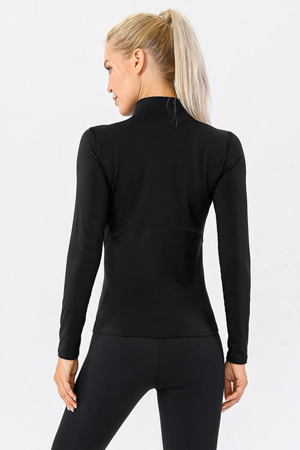 mock neck quarter zip active top back view