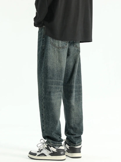 Men's Plus Size Washed Wide Leg Relaxed Fit Jeans - Fashorio