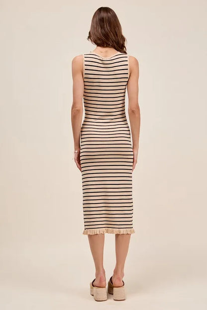SO ME Stripe Sleeveless Sweater Knit Maxi Dress With Ruffled Hem - Fashorio